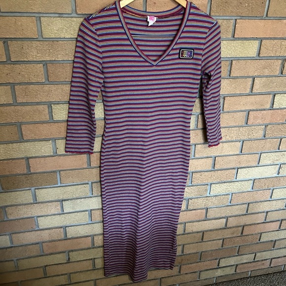 Juicy Couture Womens Midi Dress Multicolored Stripe Rib Knit Side Slit Small - Picture 2 of 9